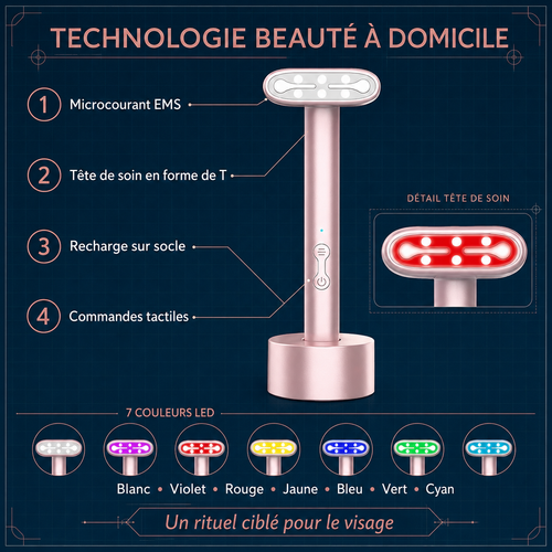 Wand Éclatra technologie beauté 7 couleurs LED microcourant EMS anti-âge